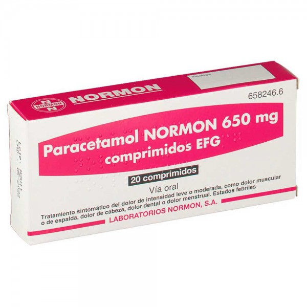 PARACETAMOL NORMON 650 mg COMPRIMIDOS EFG, 20 comprimidos