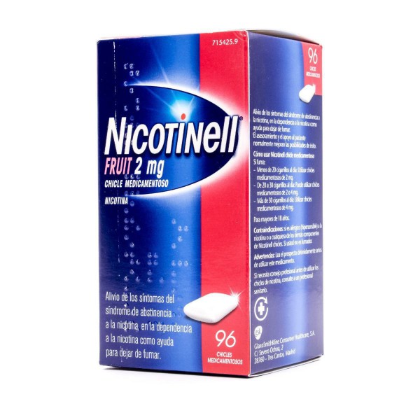 NICOTINELL FRUIT 2 mg CHICLE MEDICAMENTOSO, 96 chicles